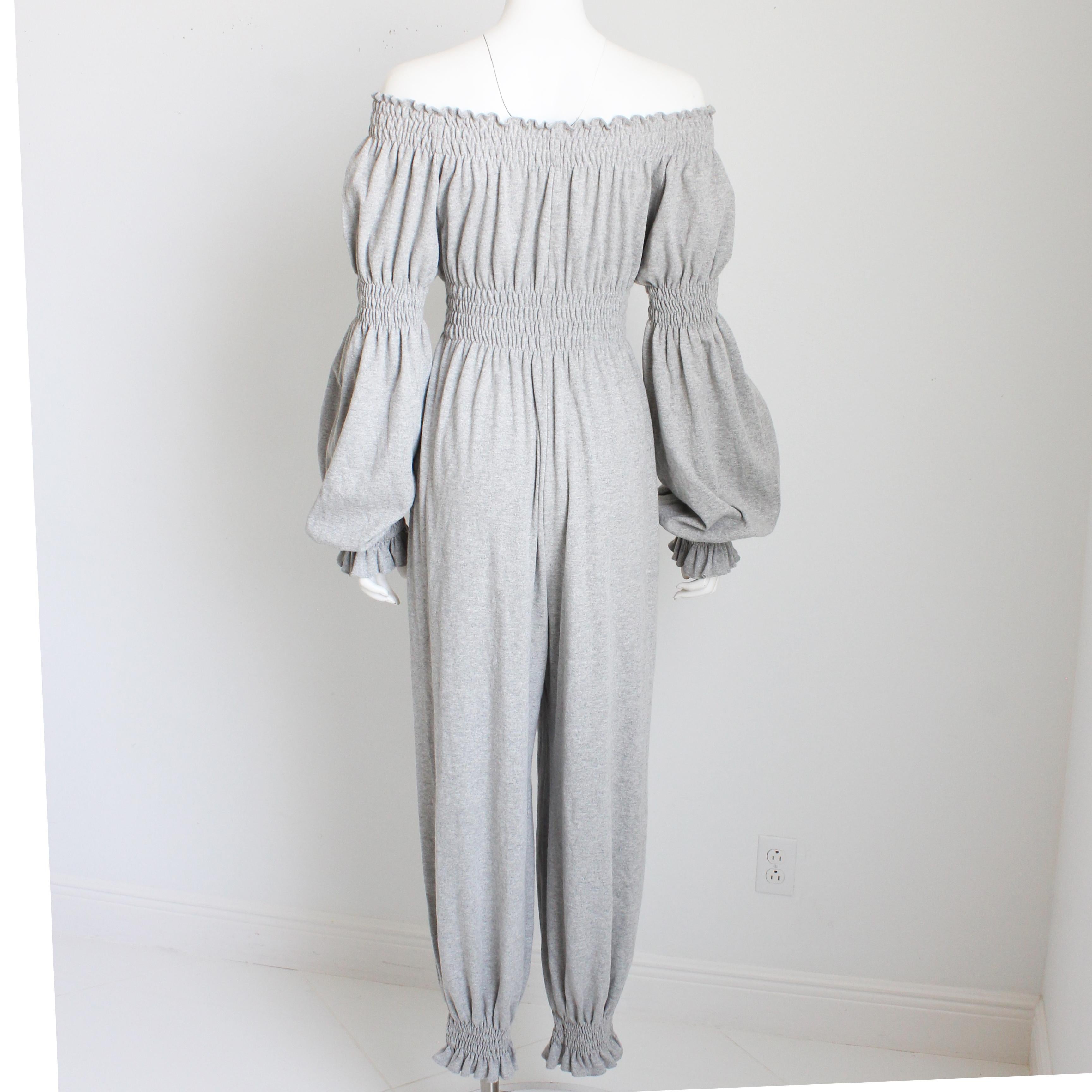 Norma Kamali OMO Jumpsuit Off Shoulder Soft Organic Cotton Harem Pant Rare For Sale 3