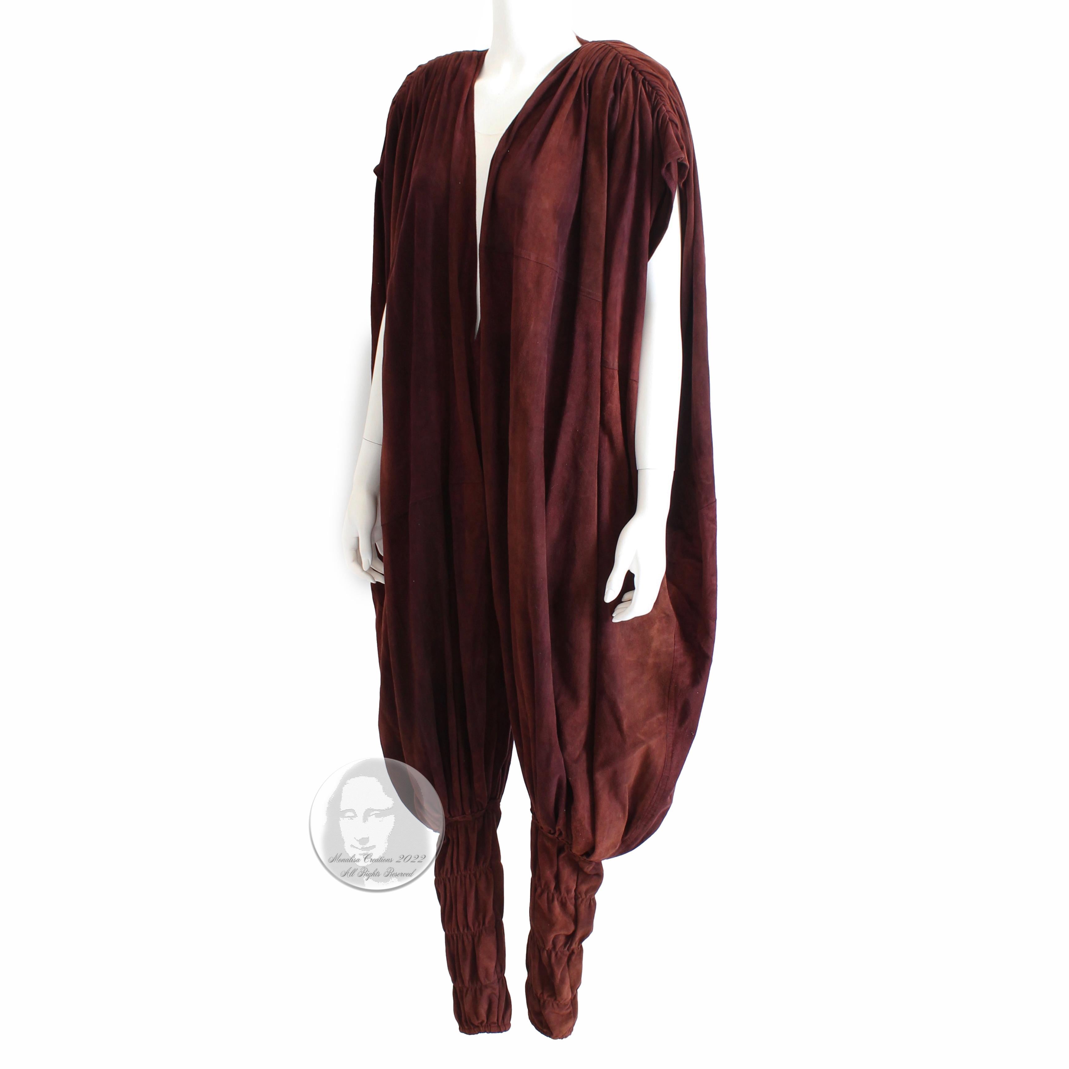 Norma Kamali OMO Jumpsuit Suede Leather Harem Pants Studio 54 Disco Style 1970s 1