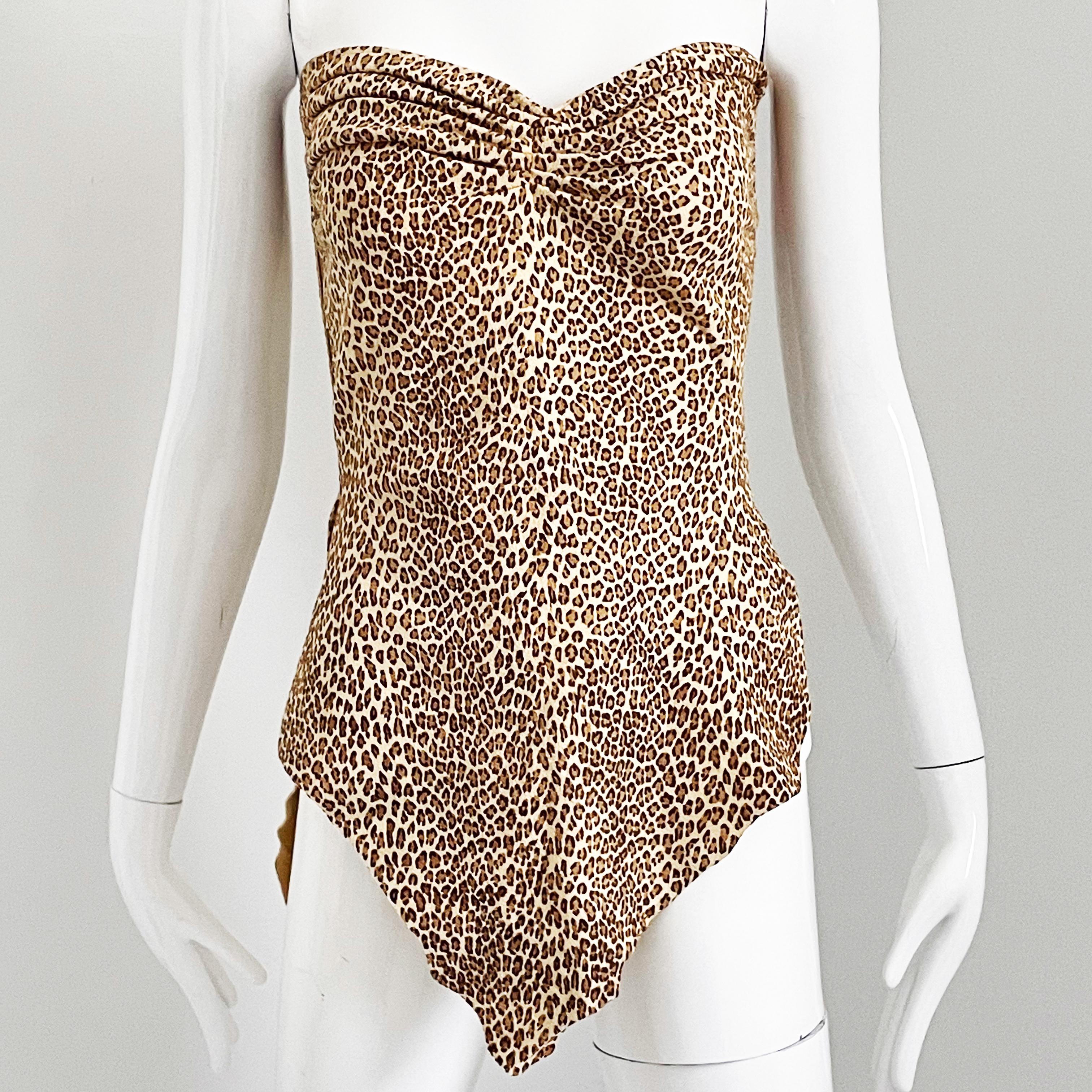 Norma Kamali OMO Leather Corset Top with Wrap Ties Leopard Print Vintage HTF For Sale 6