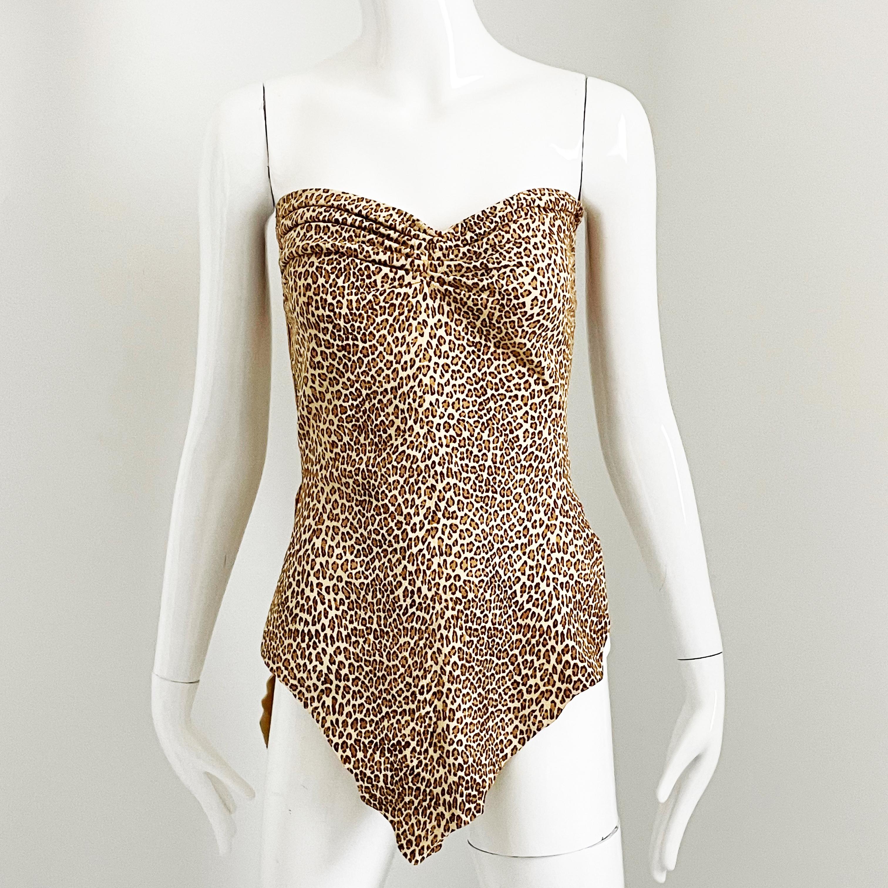 Norma Kamali OMO Leather Corset Top with Wrap Ties Leopard Print Vintage HTF For Sale 7