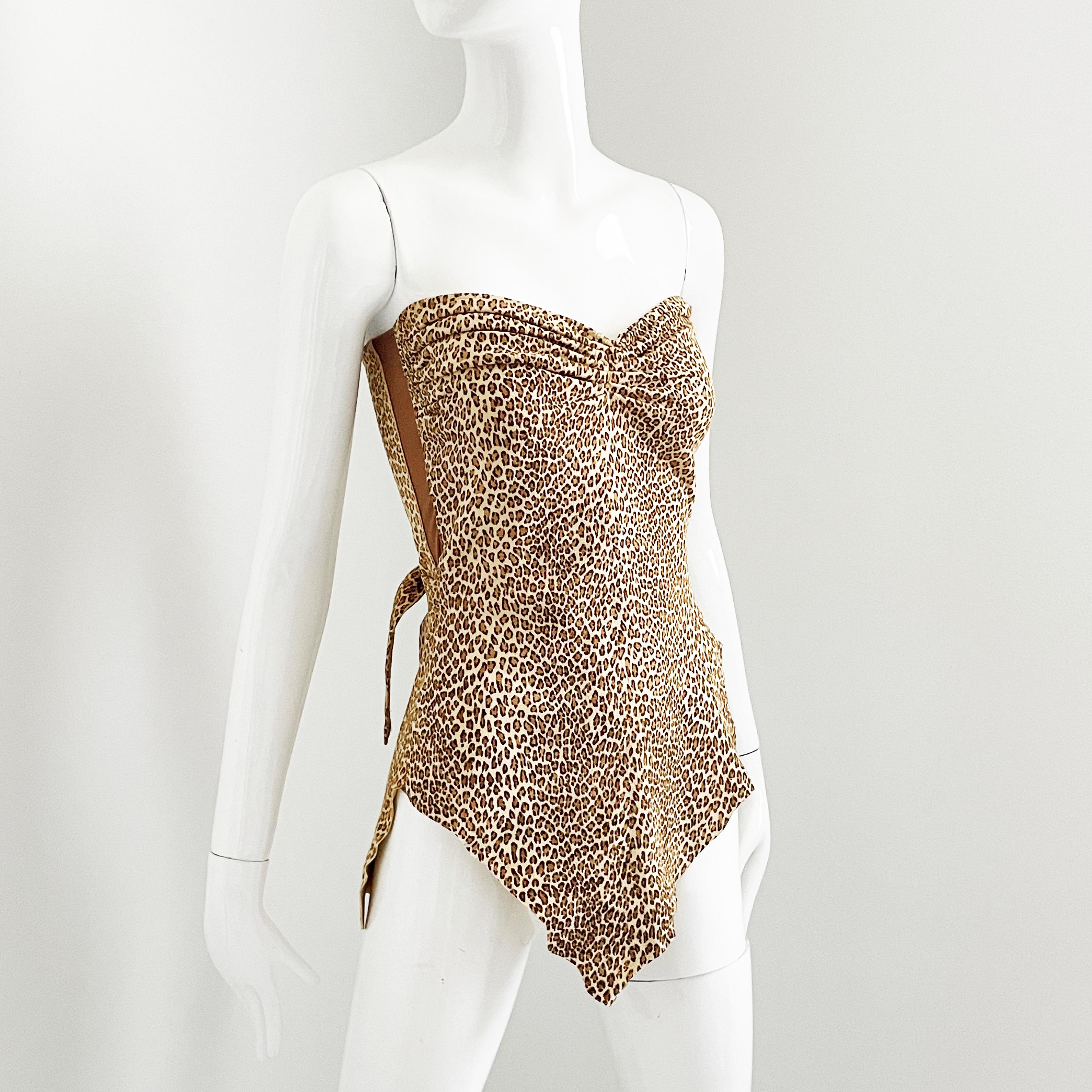 Norma Kamali OMO Leather Corset Top with Wrap Ties Leopard Print Vintage HTF For Sale 4