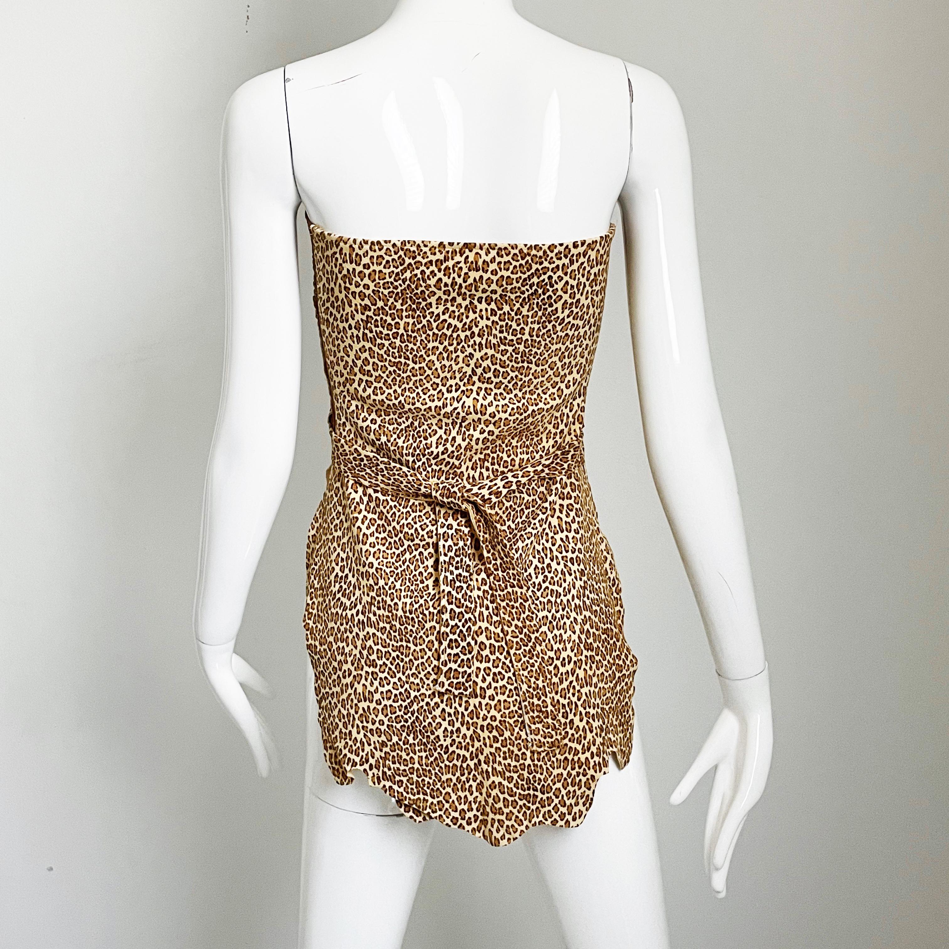 Norma Kamali OMO haut corset vintage avec nœuds enveloppant imprimé léopard en vente 10