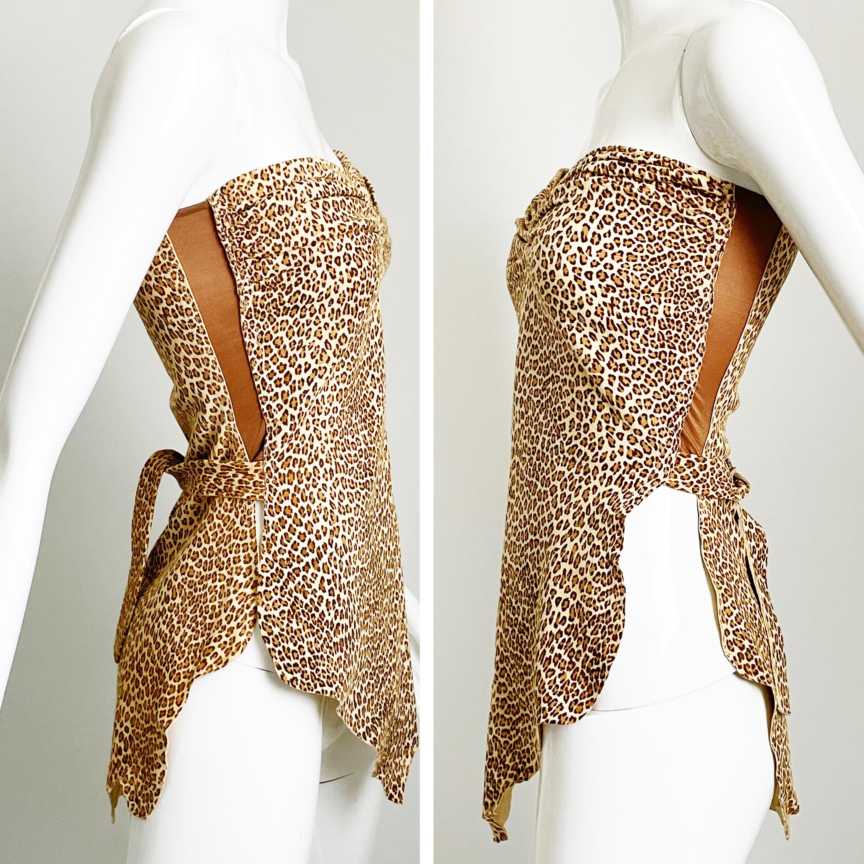 Norma Kamali OMO haut corset vintage avec nœuds enveloppant imprimé léopard en vente 8