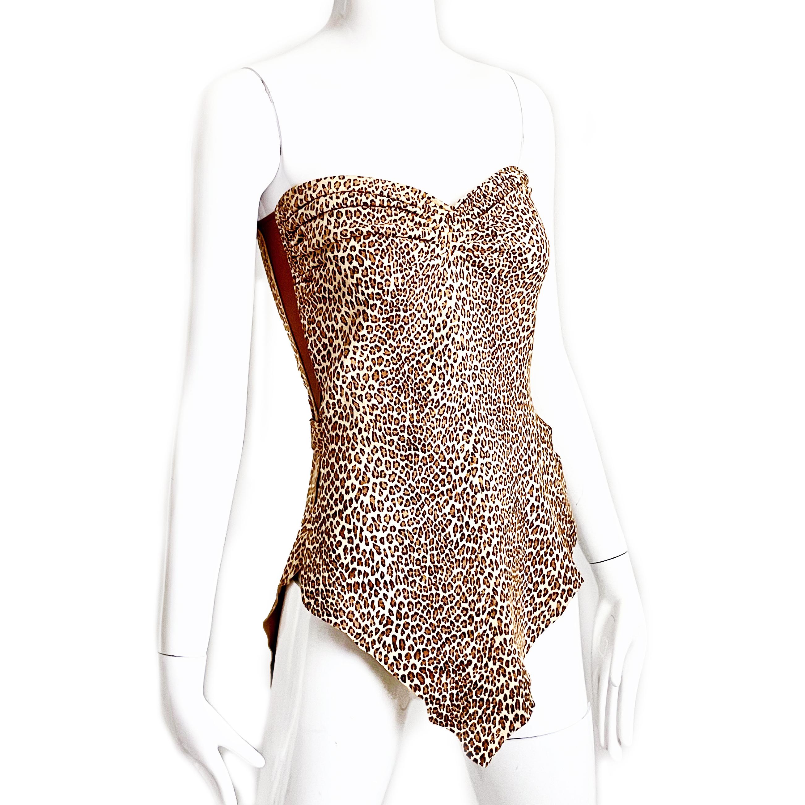 Norma Kamali OMO Leather Corset Top with Wrap Ties Leopard Print Vintage HTF For Sale 11