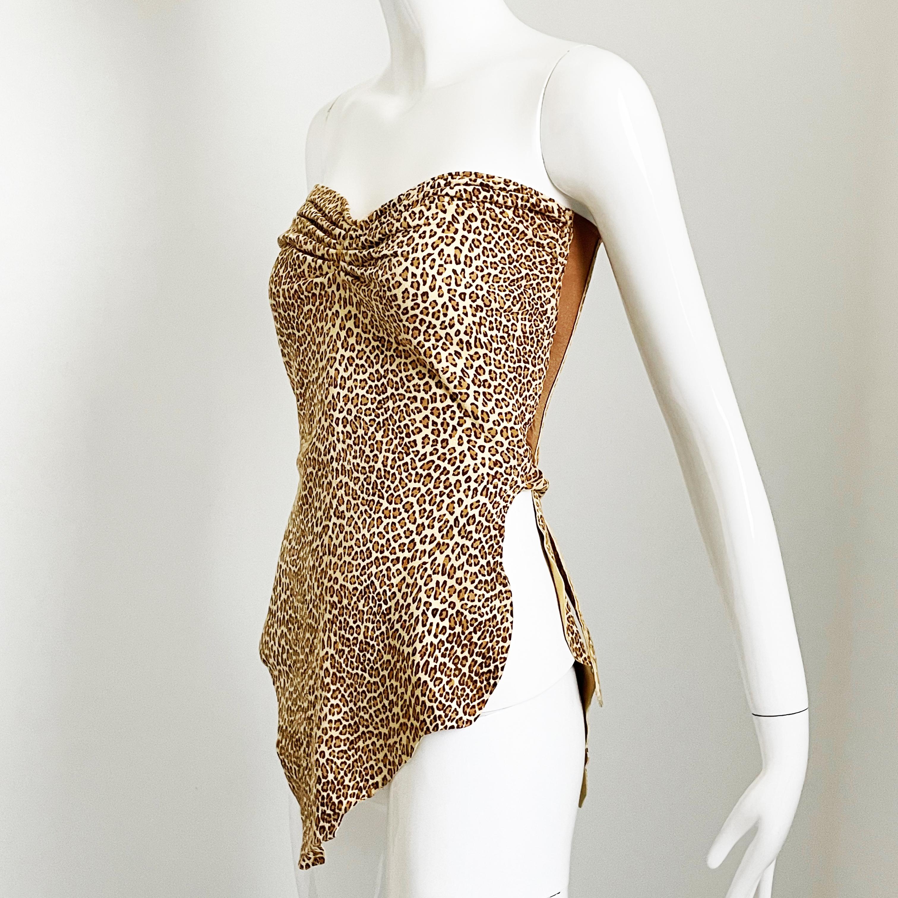 Norma Kamali OMO Leather Corset Top with Wrap Ties Leopard Print Vintage HTF For Sale 2