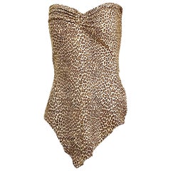 Norma Kamali OMO Leather Corset Top with Wrap Ties Leopard Print Retro HTF