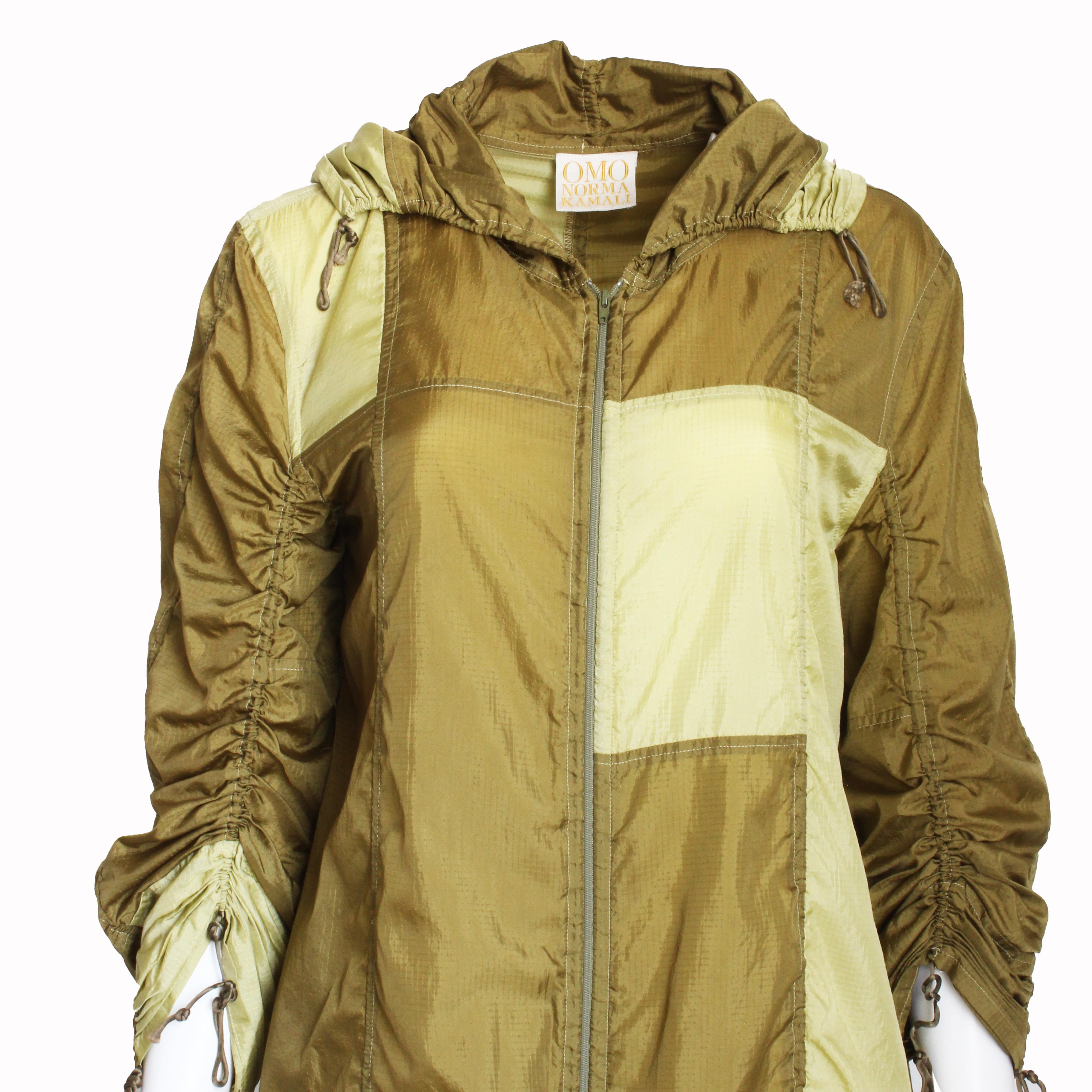 Beige Norma Kamali OMO Parachute Jacket Khaki Green Color Block Rare Vintage 80s HTF For Sale