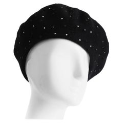 Norma Kamali OMO Rhinestone Beret Black Wool Vintage 80s Rare Retro Designer Hat