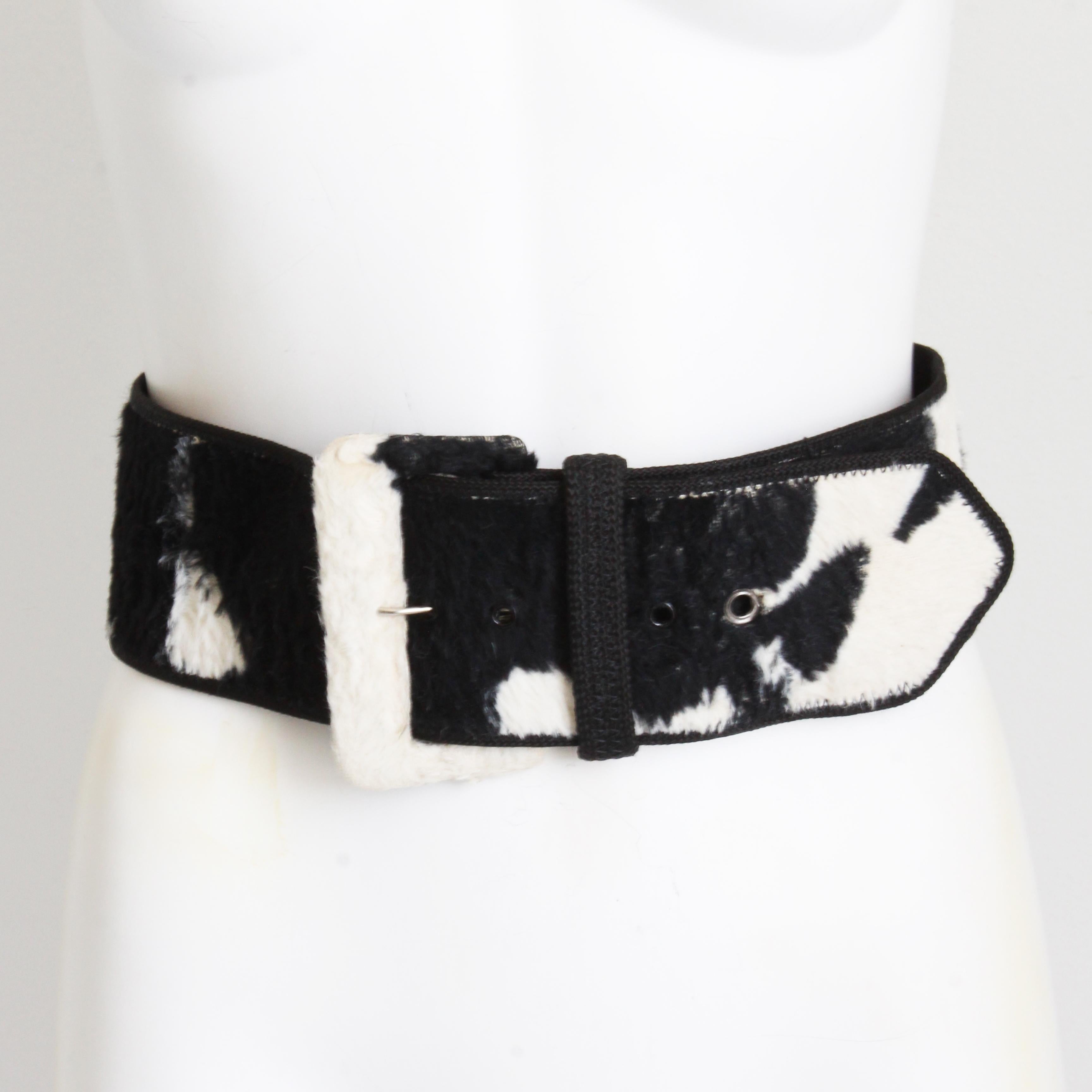 Norma Kamali OMO Wide Belt Cow Print Faux Fur Vintage 90s Size M Rare  In Fair Condition For Sale In Port Saint Lucie, FL