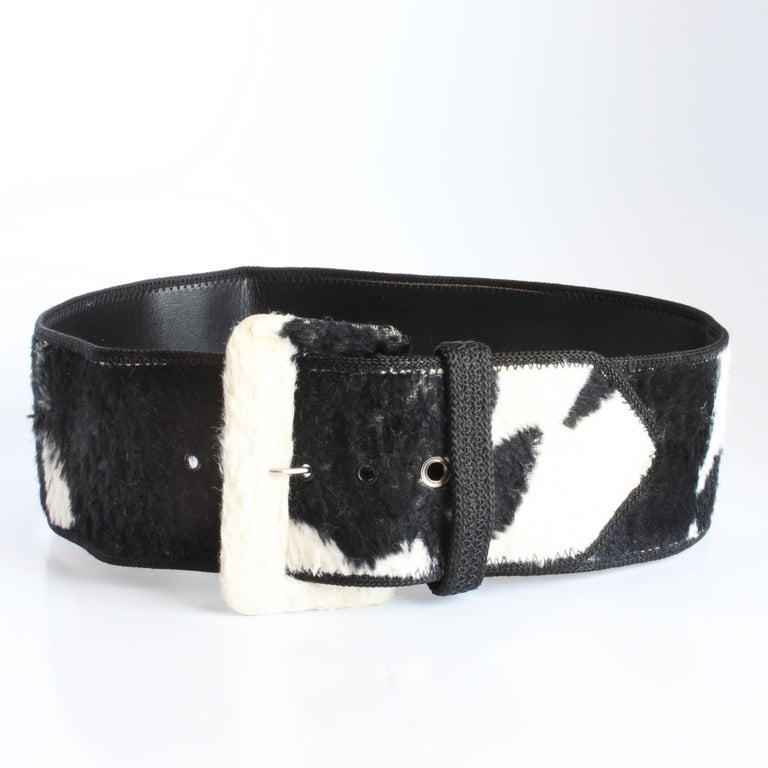 Vintage Norma Kamali OMO Cow Print Wide Belt Black White Faux Fur Leather 90s Norma Kamali OMO Wide Belt Cow Print Faux Fur Vintage 90s  main image 4