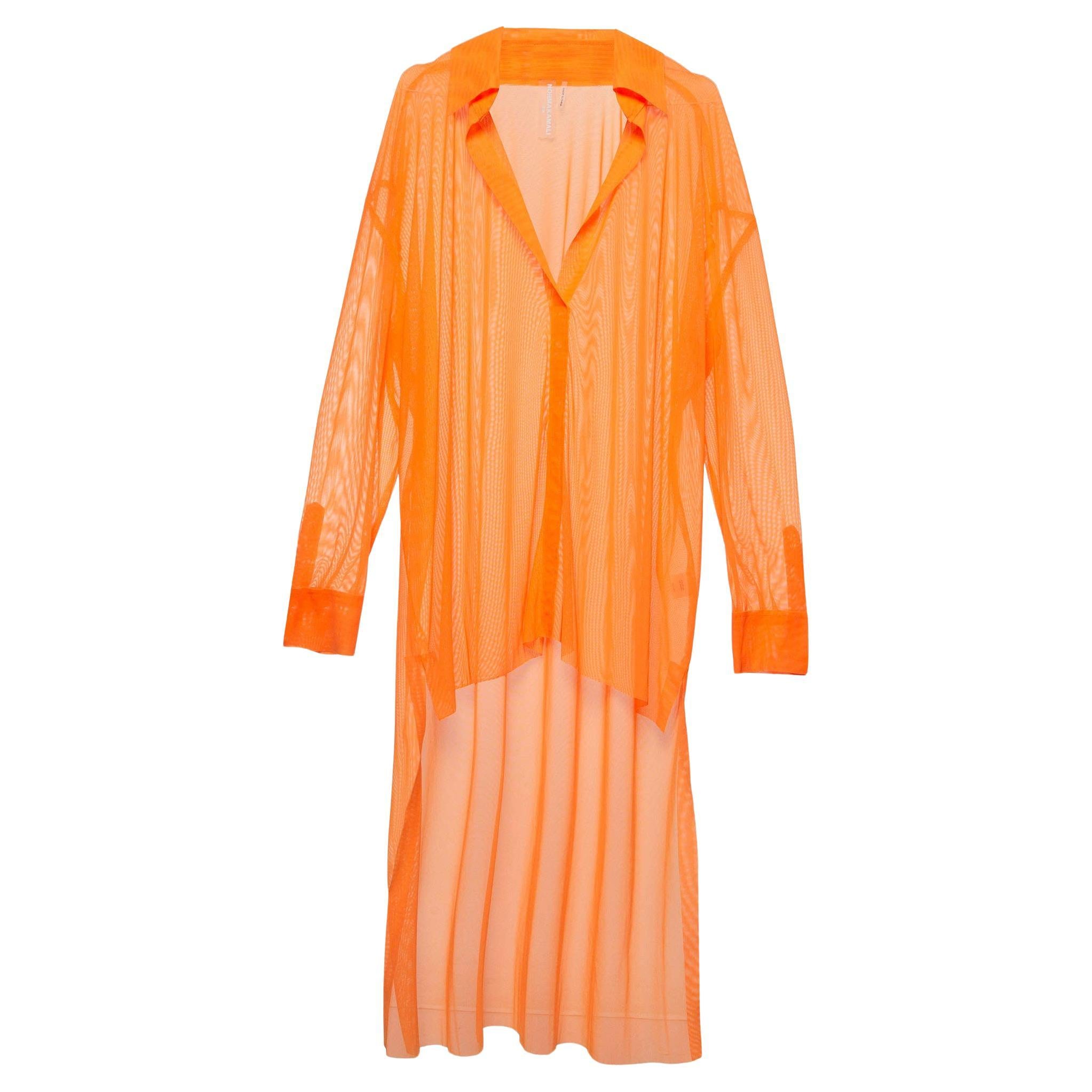 Norma Kamali Orange Mesh Hi Low Oversized Sheer Shirt M For Sale