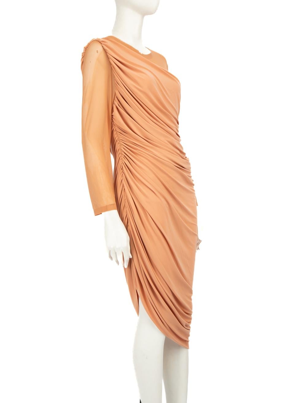 CONDITION is Never worn. No visible wear to the dress is evident on this new Norma Kamali designer resale item.
  
  Details
  
  
  Pink
  
  Synthetic
  
  Dress
  
  Long sleeves 
  
  Figure-hugging 
  
  See-through sleeves
  
  Built-in