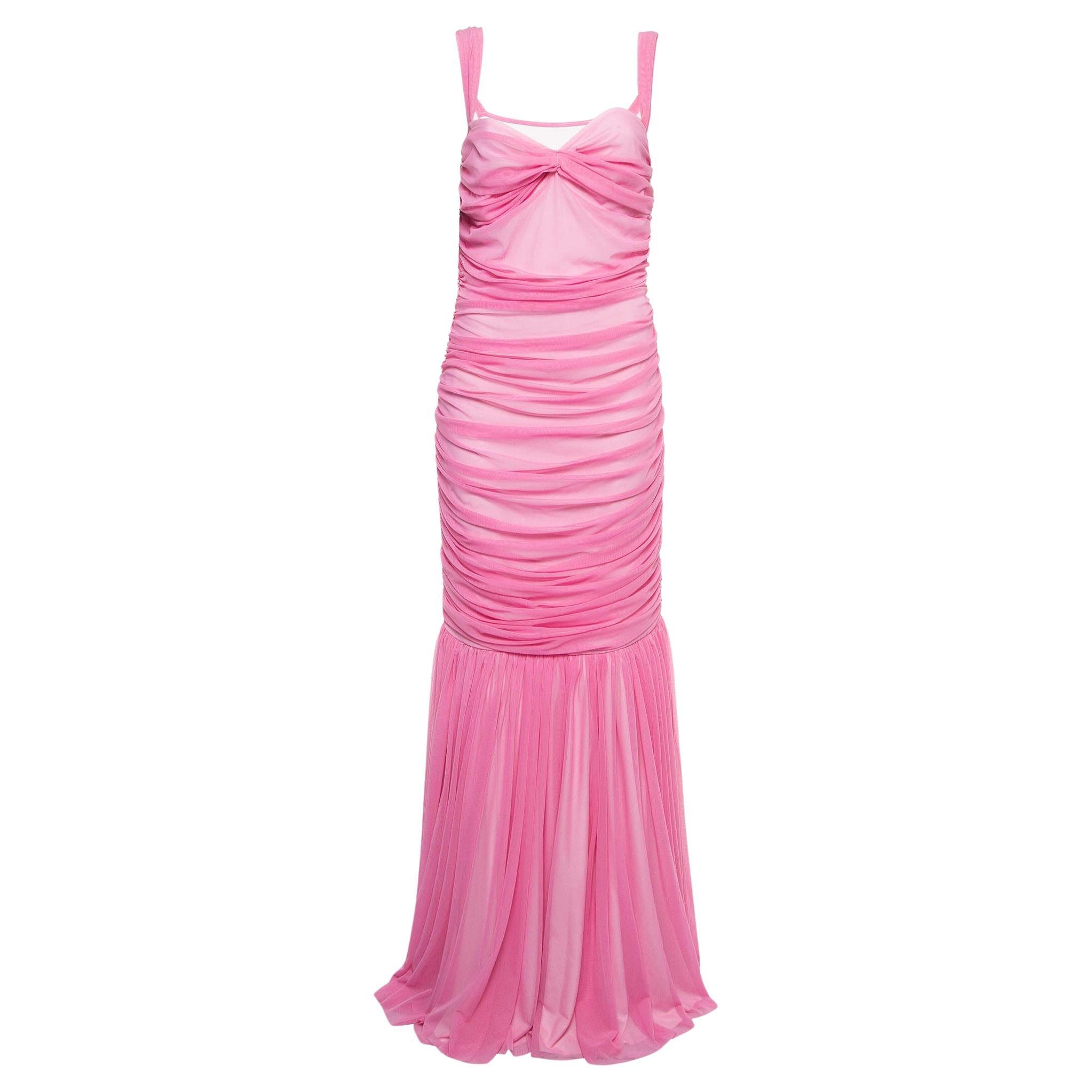Norma Kamali Pink Mesh Walter Fishtail Gown L For Sale