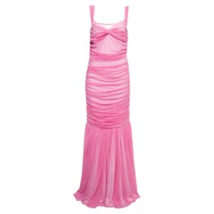 Used Norma Kamali Pink Mesh Walter Fishtail Gown L