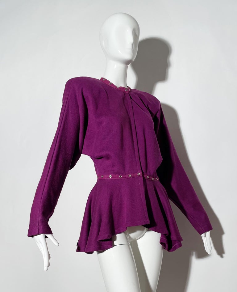 Norma Kamali Purple Sweatshirt Blouse  In Excellent Condition For Sale In Waterford, MI