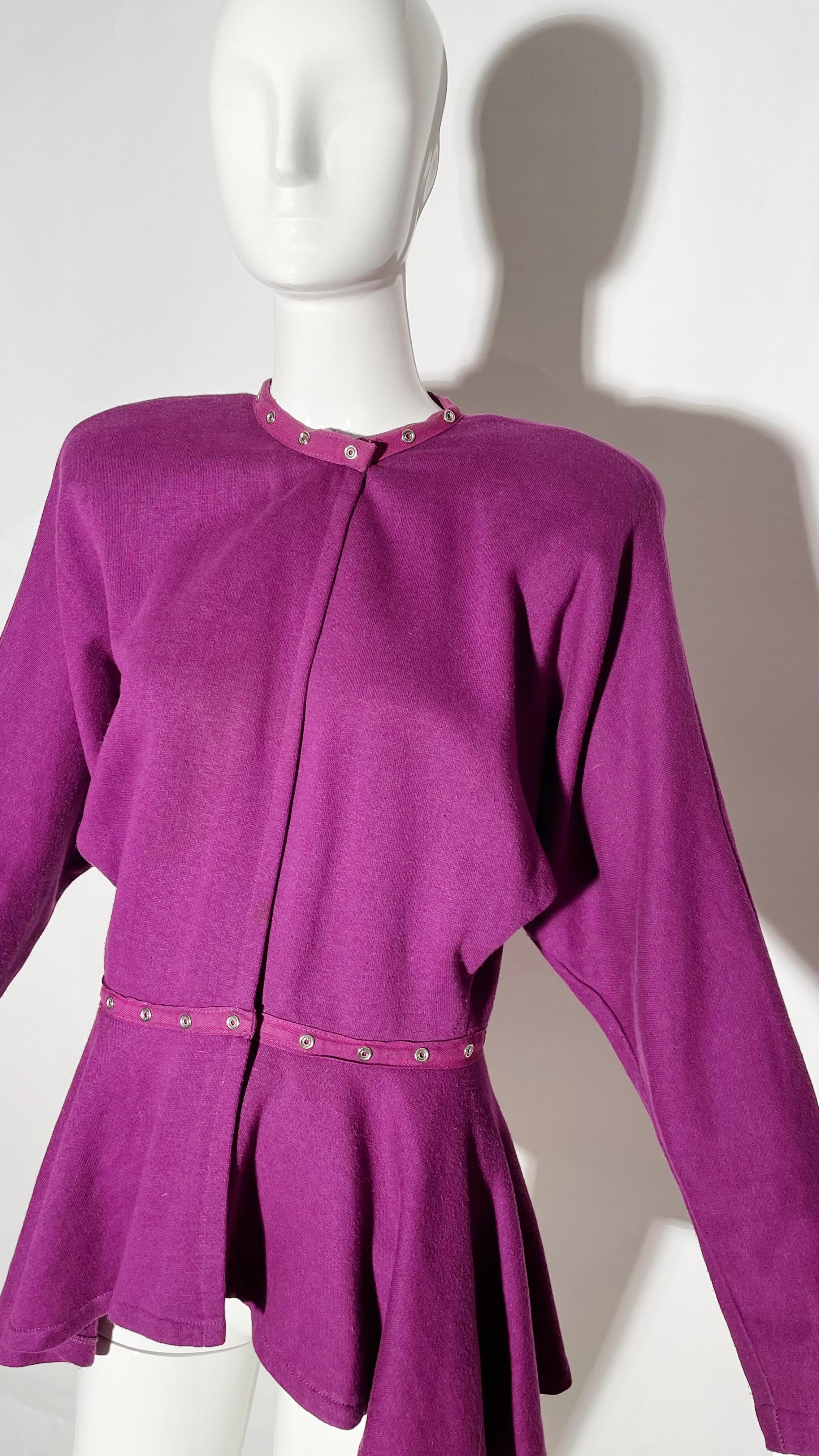 Norma Kamali Purple Sweatshirt Blouse  In Excellent Condition For Sale In Los Angeles, CA