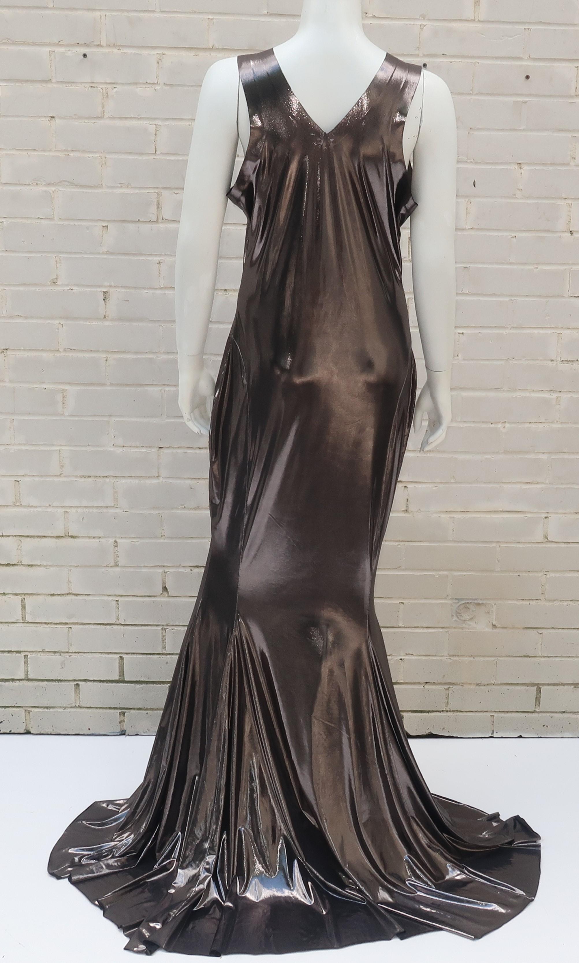 Norma Kamali Racer Fishtail Metallic Evening Gown Dress 4