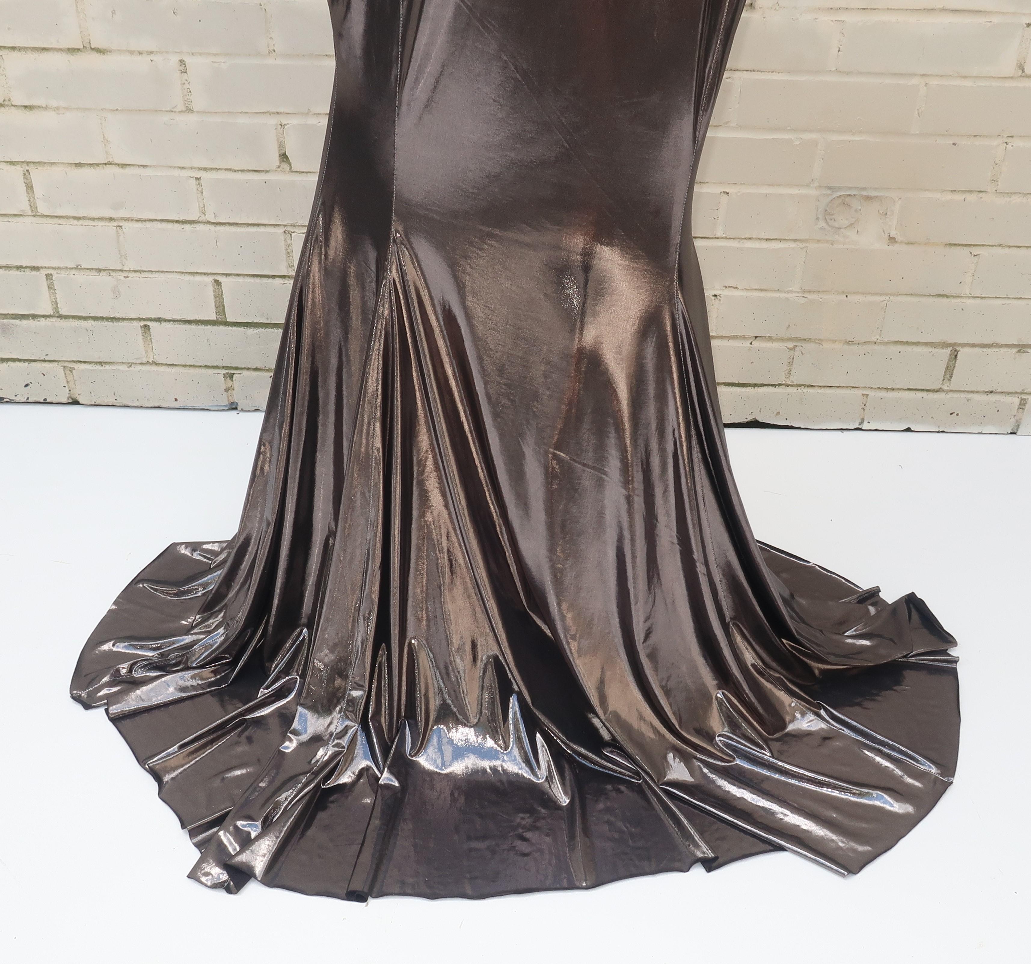 Norma Kamali Racer Fishtail Metallic Evening Gown Dress 6