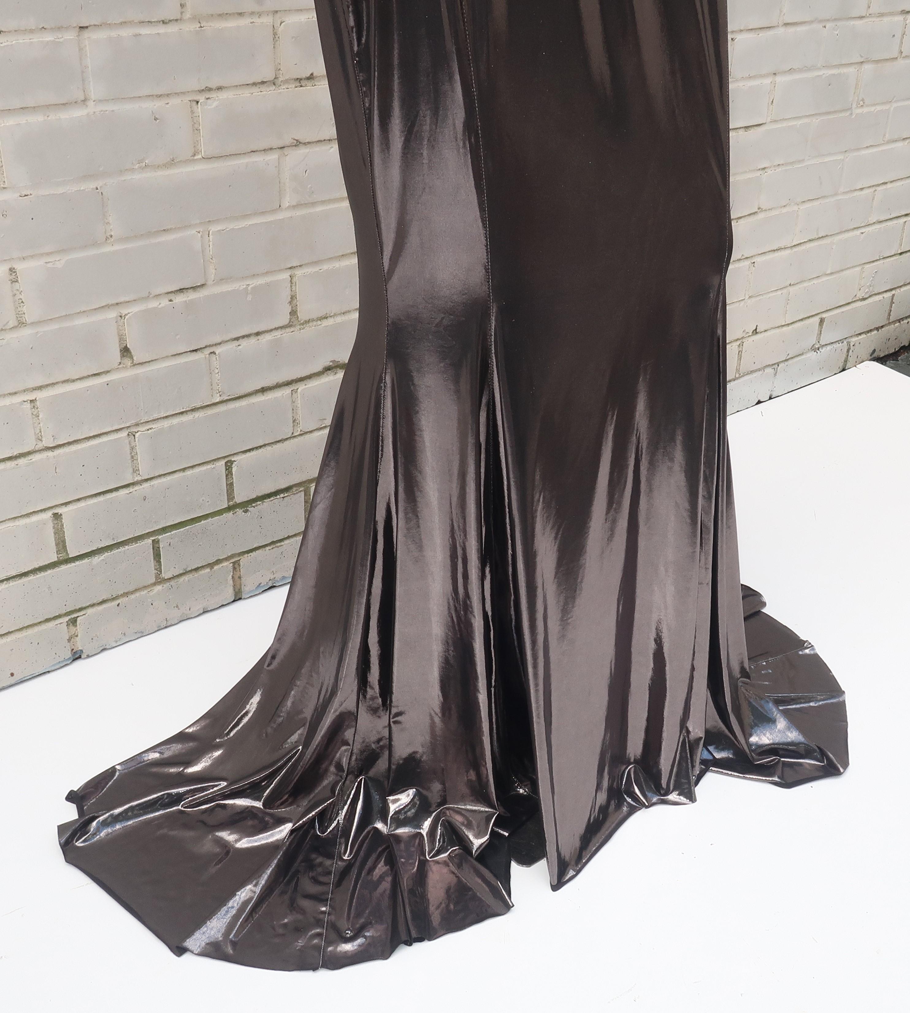 Women's Norma Kamali Racer Fishtail Metallic Evening Gown Dress