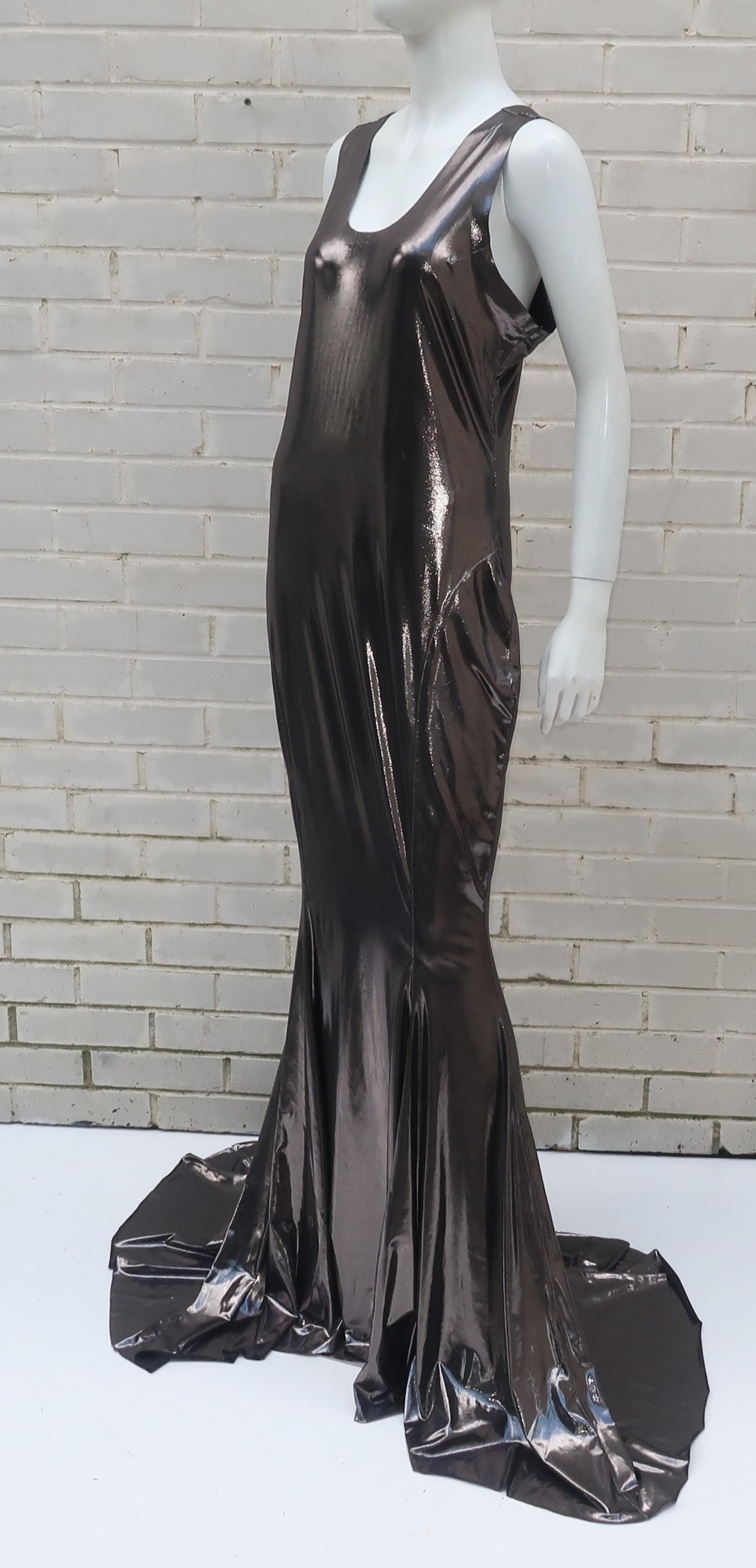 Norma Kamali Racer Fishtail Metallic Evening Gown Dress 1