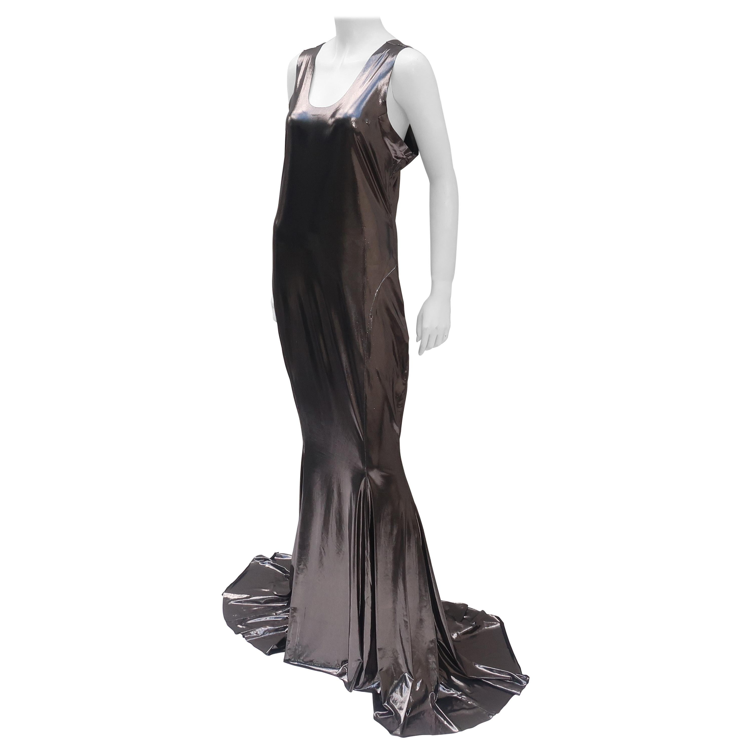 Norma Kamali Racer Fishtail Metallic Evening Gown Dress