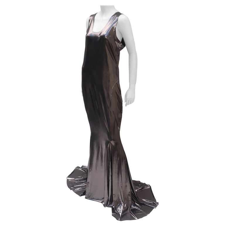Norma Kamali Racer Fishtail Metallic Evening Gown Dress at 1stDibs | norma  kamali metallic dress, norma kamali sleeveless fishtail dress