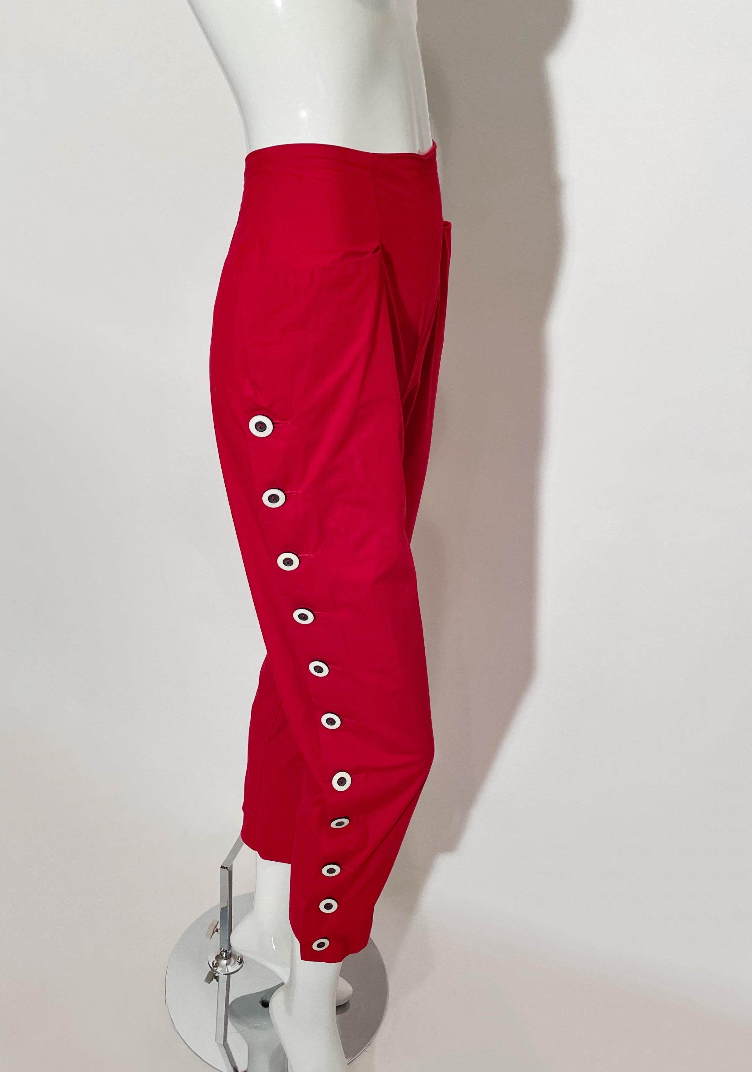 Norma Kamali Red Button Pants  In Excellent Condition For Sale In Los Angeles, CA