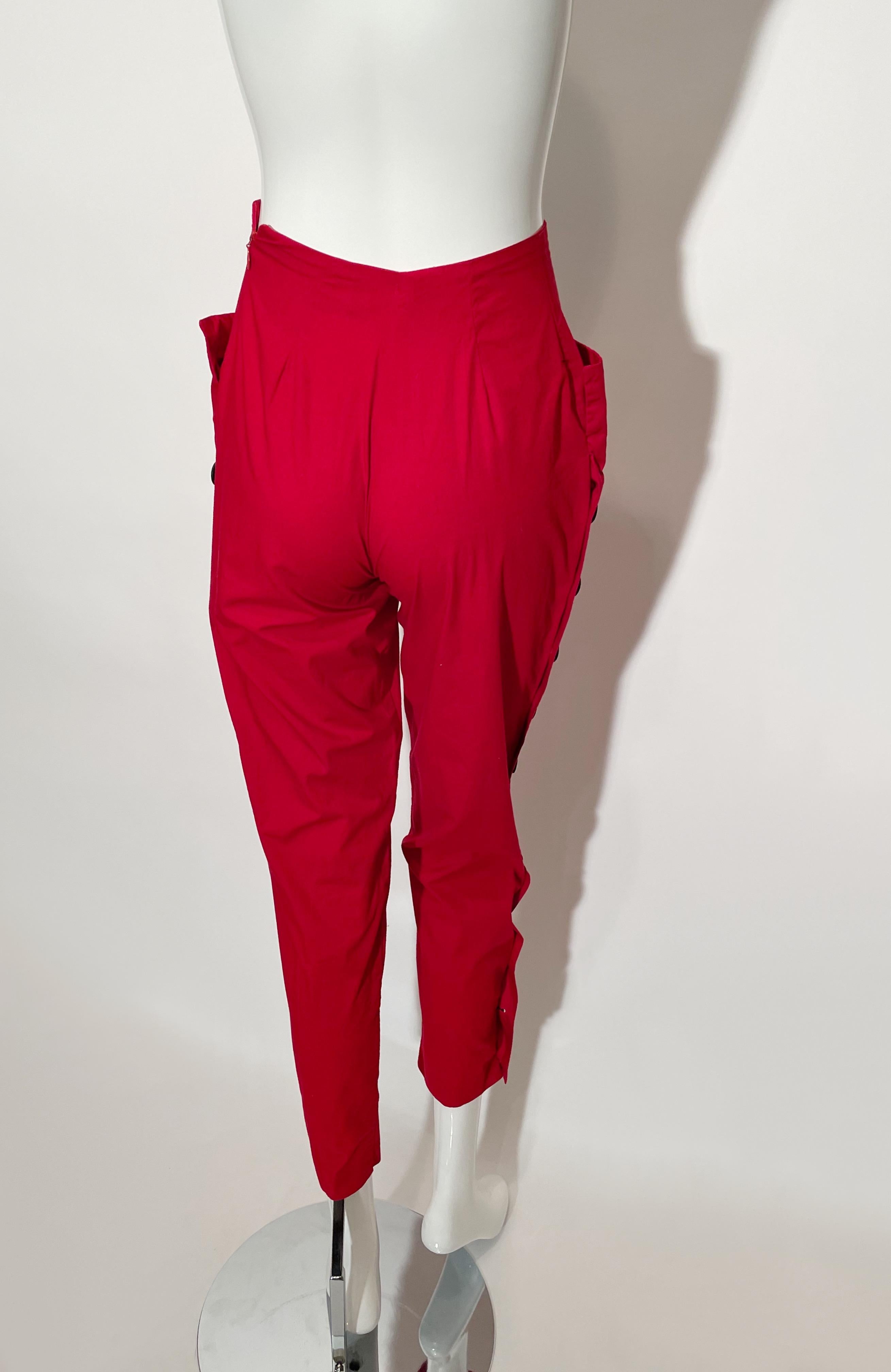 Women's Norma Kamali Red Button Pants  For Sale