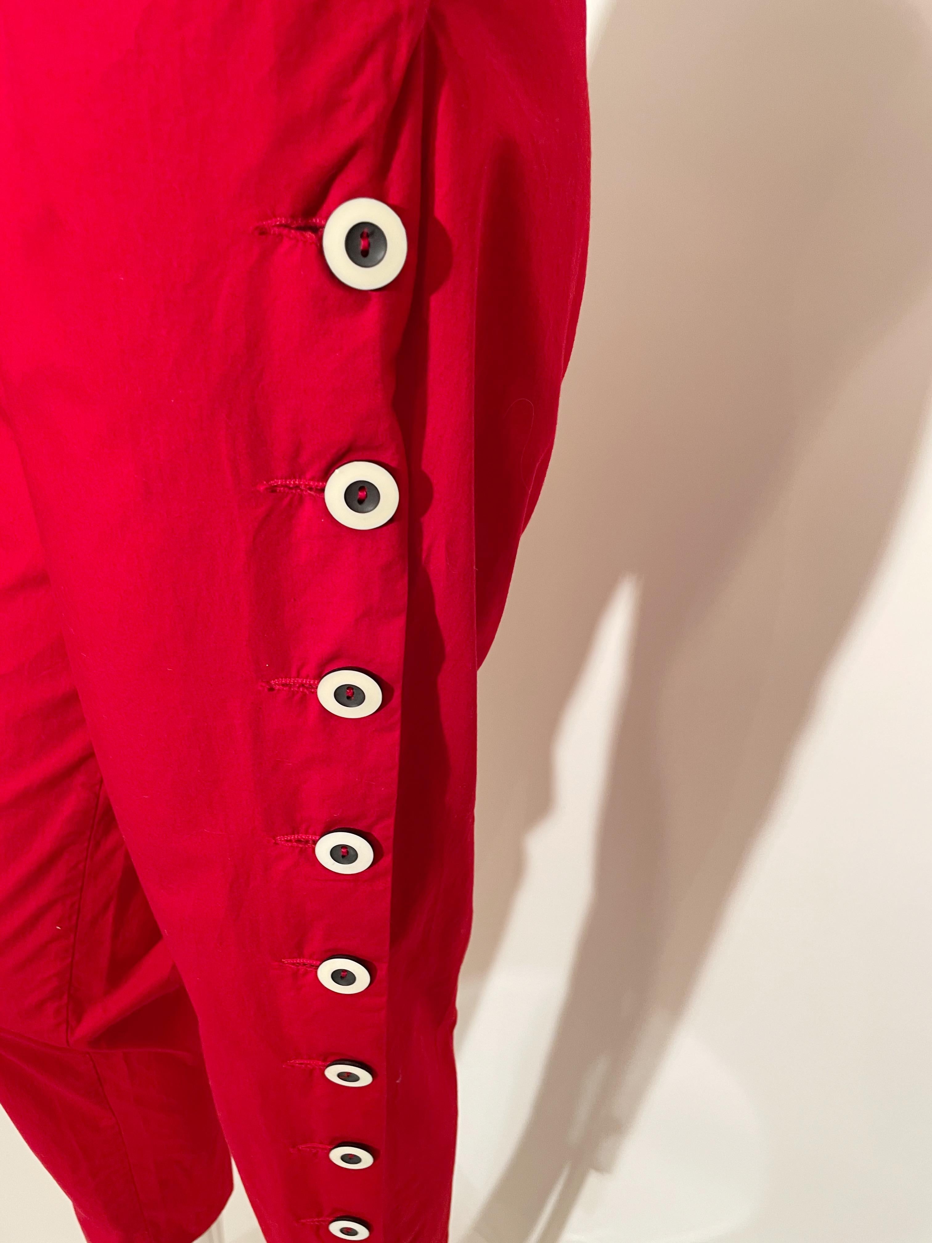 Norma Kamali Red Button Pants  For Sale 1