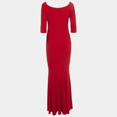 Norma Kamali Red Jersey Off-Shoulder Fishtail Gown L