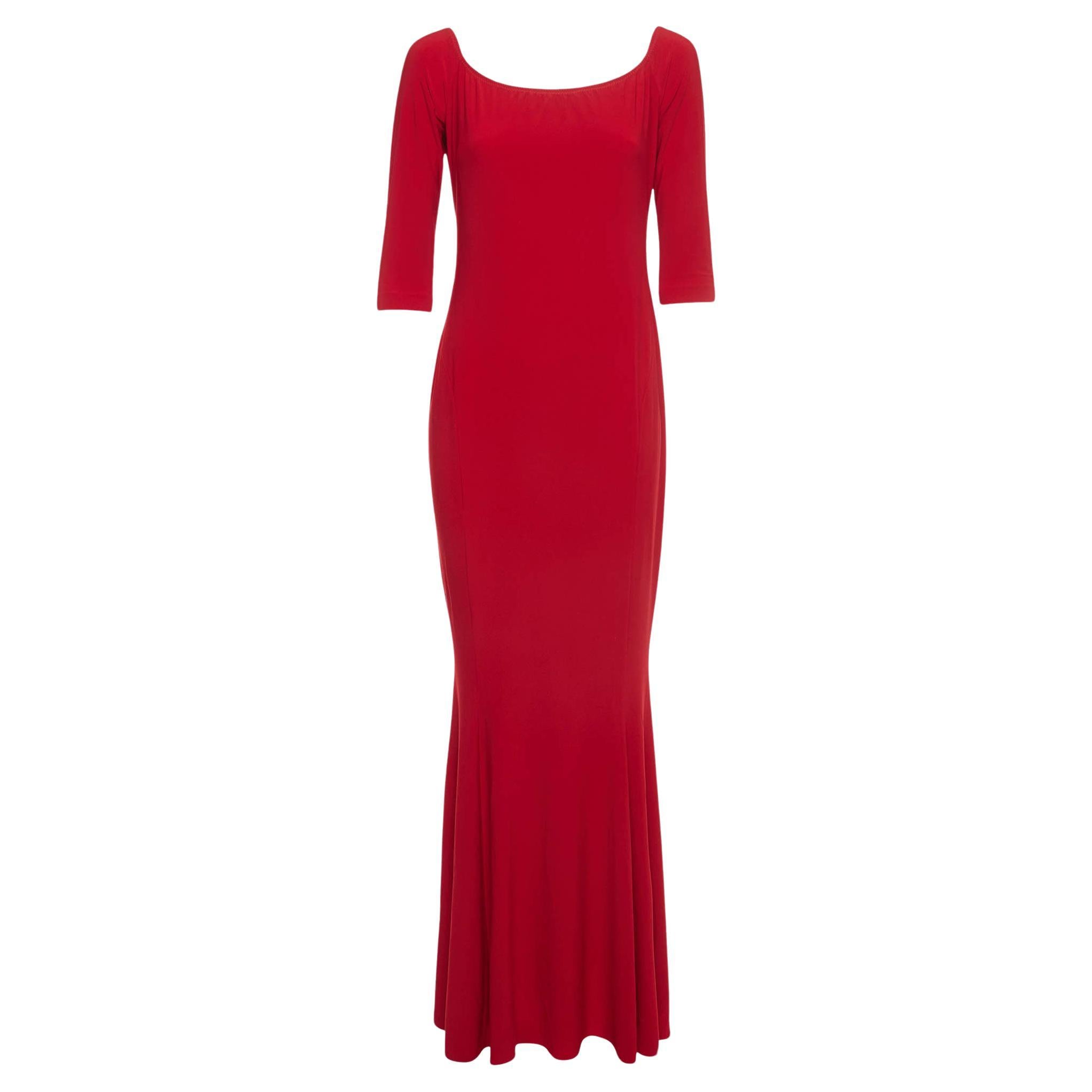Norma Kamali Red Jersey Off-Shoulder Fishtail Gown L For Sale