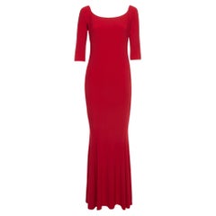 Norma Kamali Rotes schulterfreies Jersey-Kleid mit Fischschwanzmuster L