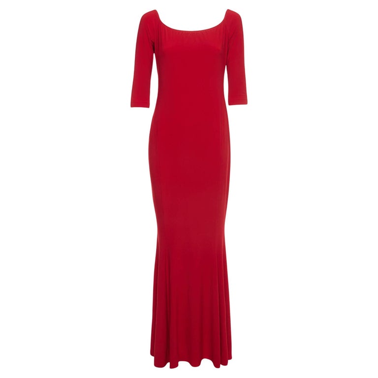 Norma Kamali Red Jersey Off-Shoulder Fishtail Gown L at 1stDibs