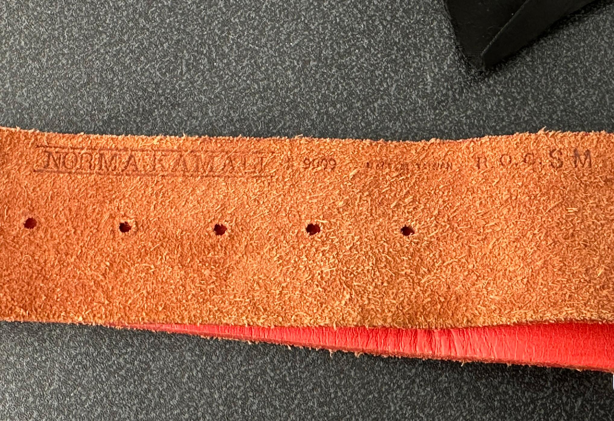 Norma Kamali Red Leather Novelty Numbers Belt with Silver Cross Buckle S-M 7