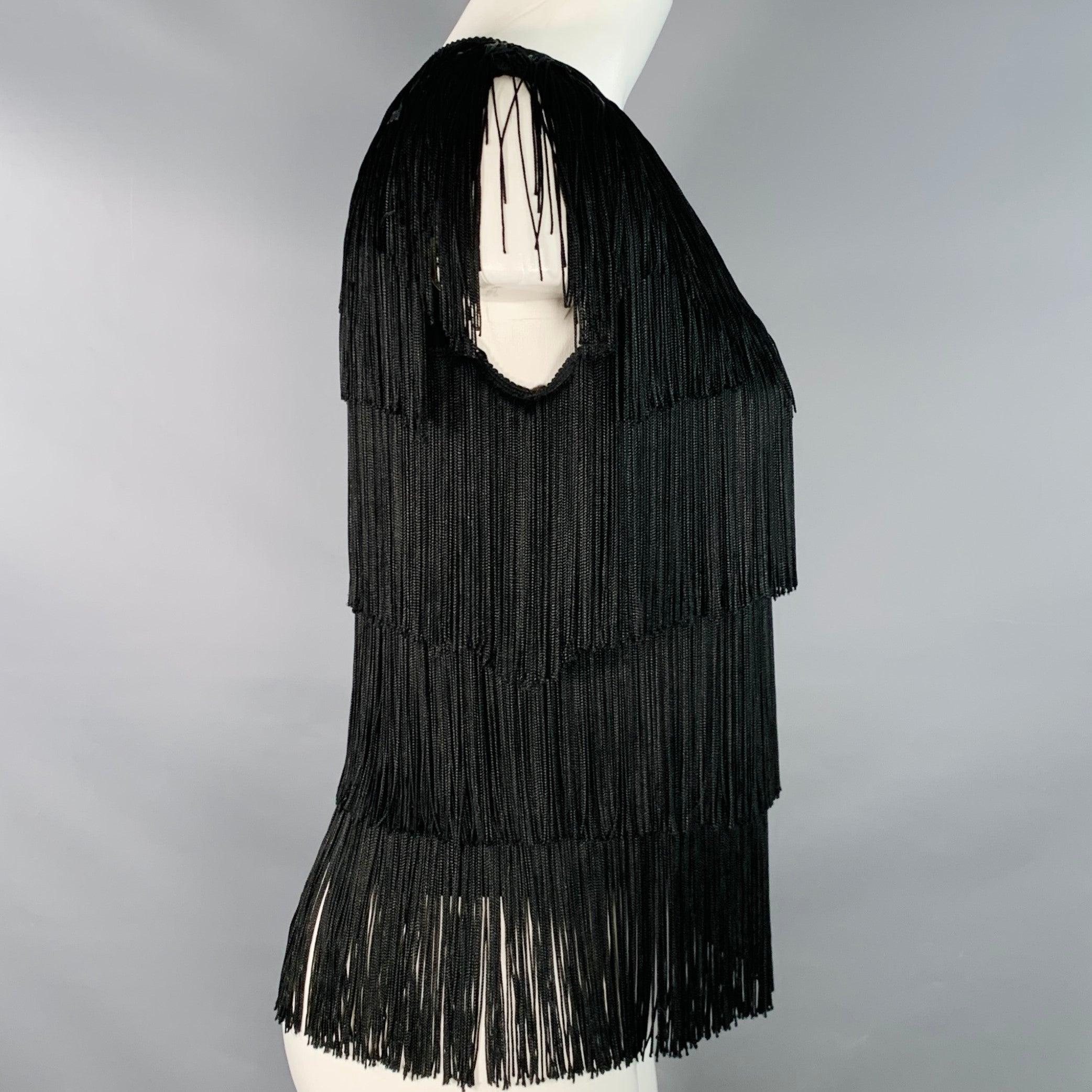 Nero NORMA KAMALI Taglia M Vestito a frange senza maniche in misto rayon nero in vendita