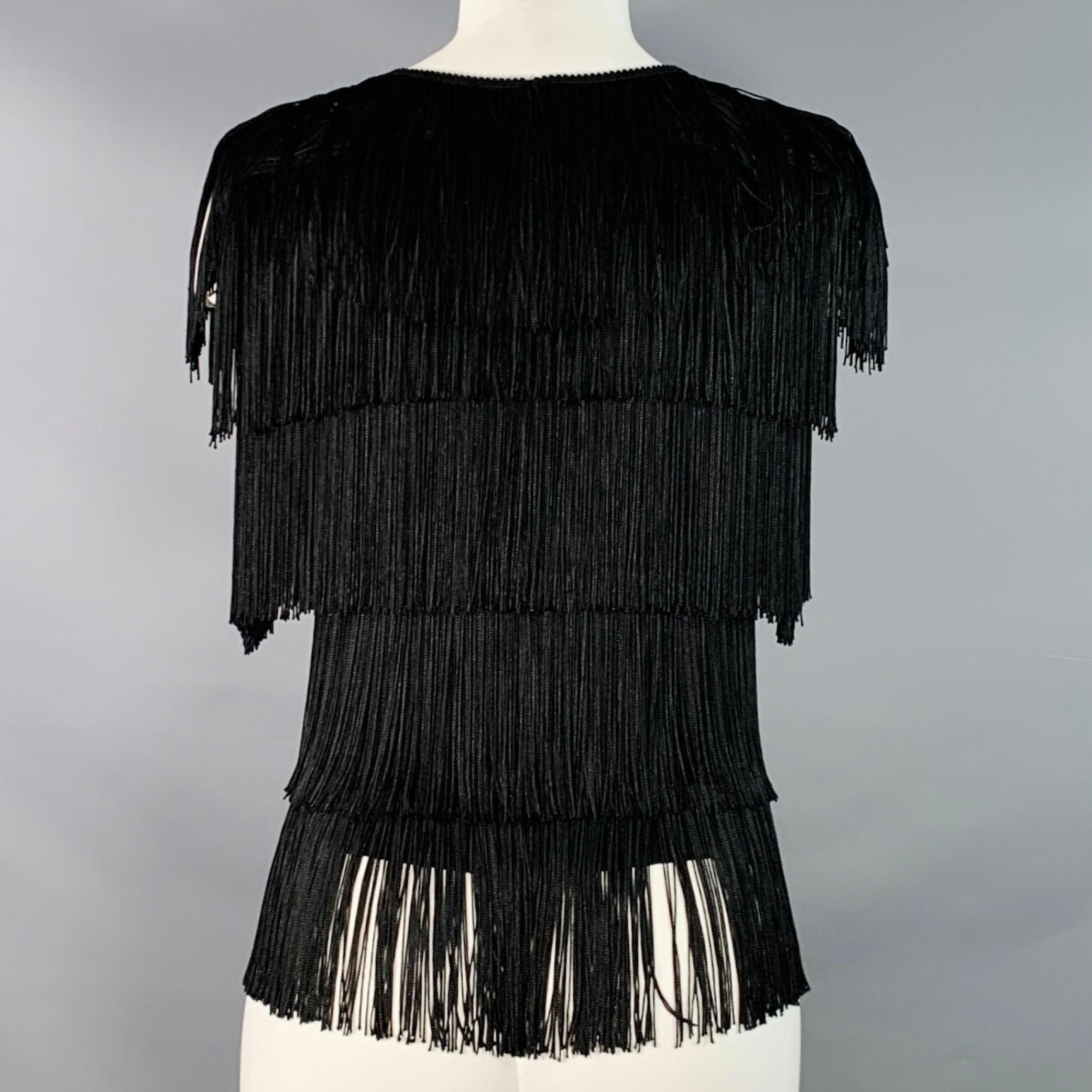 NORMA KAMALI Taglia M Vestito a frange senza maniche in misto rayon nero In condizioni ottime in vendita a San Francisco, CA