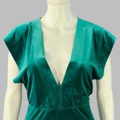 NORMA KAMALI Talla XS Vestido de noche de terciopelo azul verde con mezcla de poliéster y cuello en V
