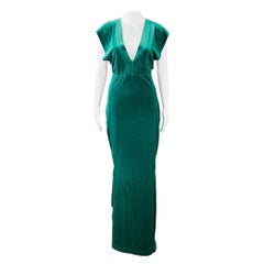 Norma Kamali taglia XS Blu Verde Miscela di Poliestere Abito da sera con scollo a V in velluto