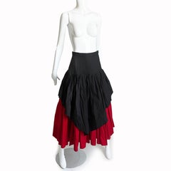 Norma Kamali Skirt Layered Black Red Pleated Long Vintage 90s Size 6 Peasant