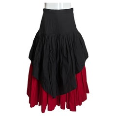 Norma Kamali Skirt Layered Black Red Pleated Long Vintage 90s Size 6 Peasant