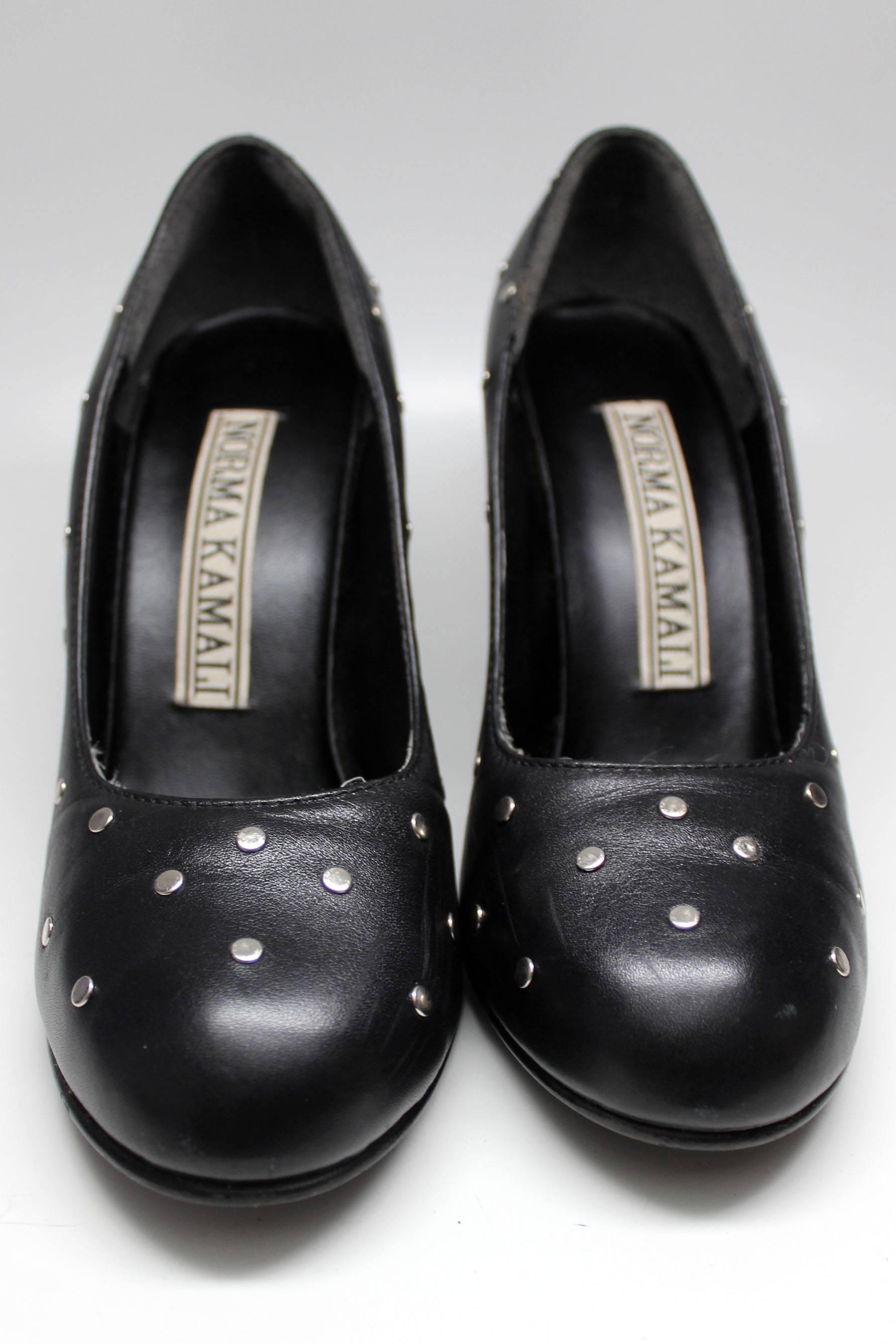 Norma Kamali Studded Leather Heels In Excellent Condition For Sale In New York, NY