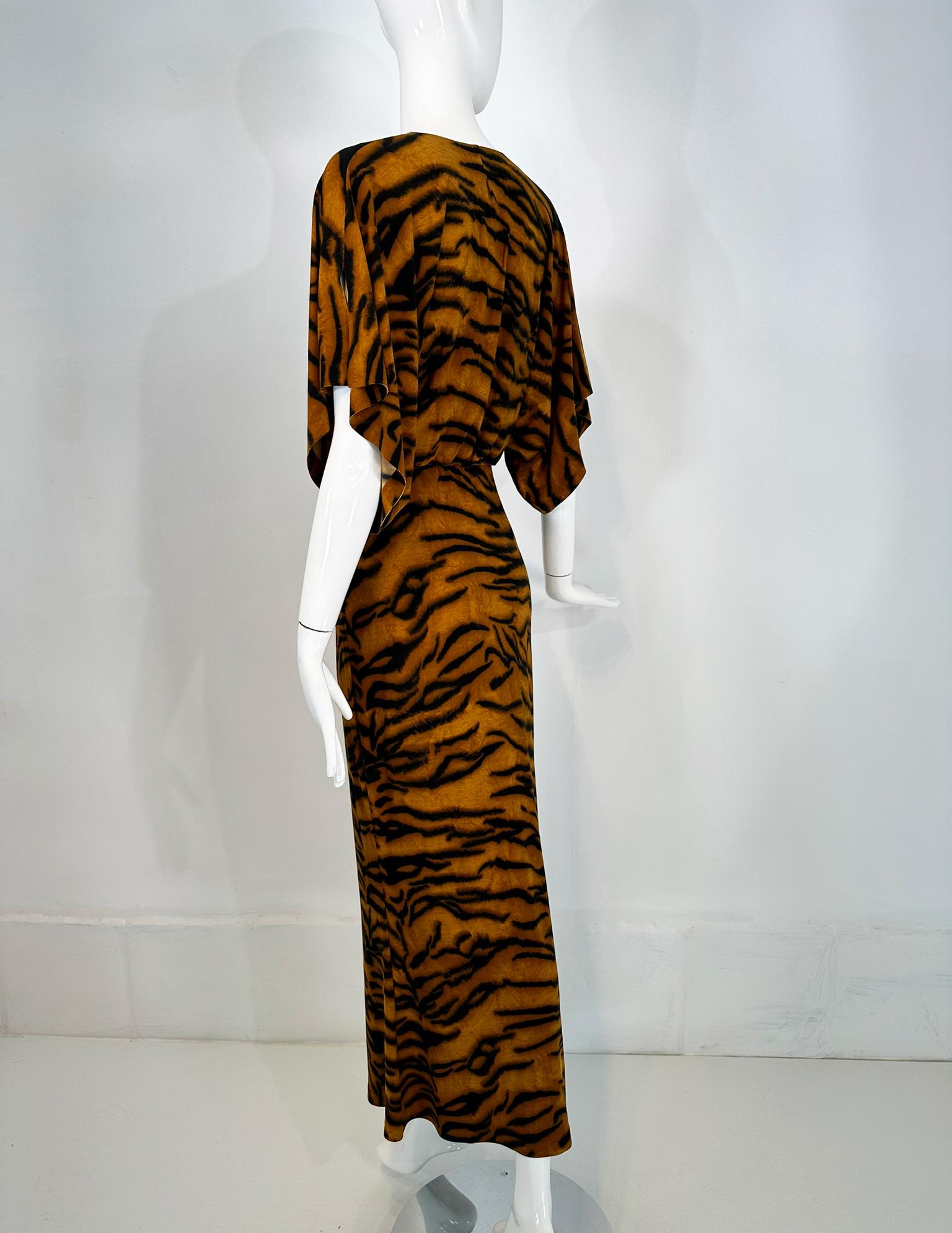 Norma Kamali Tiger Stripe Stretch Jersey Maxi Dress 34 For Sale 1