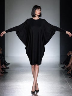 Norma Kamali Vintage 1980s Black Crepe Dolman Batwing Sleeve Dress M