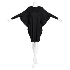 Norma Kamali Vintage 1980s Black Crepe Dolman Batwing Sleeve Dress M