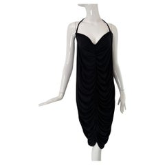 Norma Kamali Vintage 1980s Black Jersey Sheared Front Halter Neck Dress Large