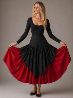 Norma Kamali Vintage 1990s Schwarz Rot Faltenrock Größe 6 Hohe Taille
