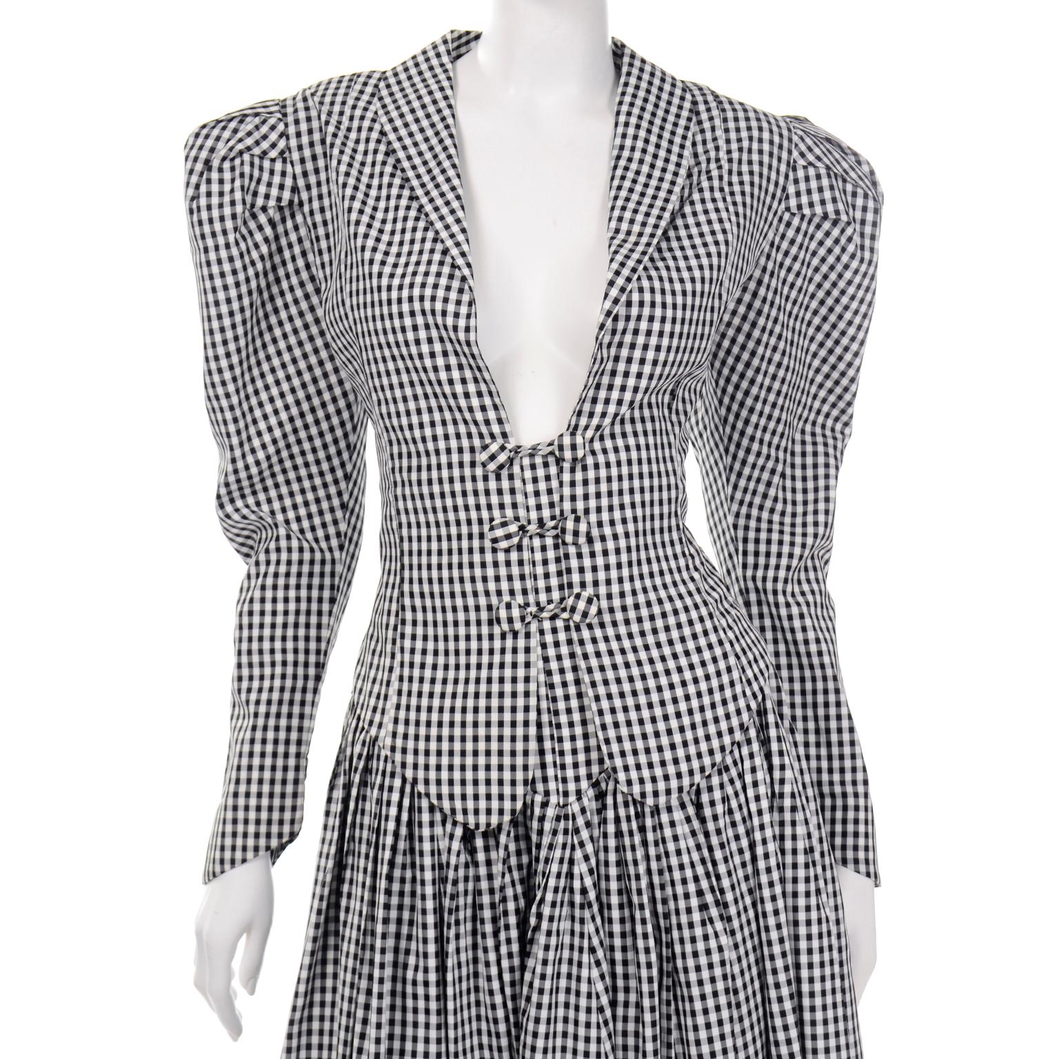 Norma Kamali Vintage Black & White Check Royalcore Victorian Inspired 2pc Dress 2