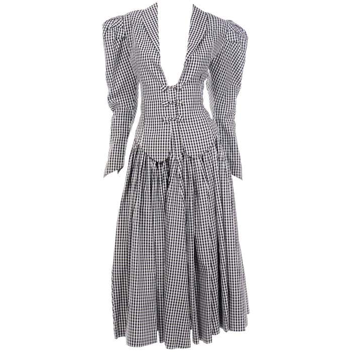Norma Kamali Vintage Black and White Check Royalcore Victorian Inspired ...