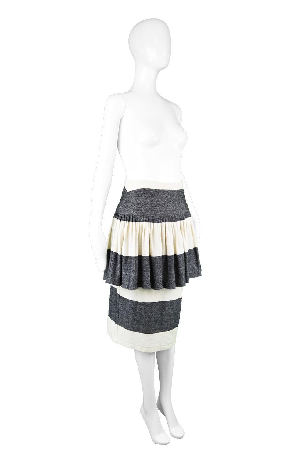 Norma Kamali Vintage Grey & Cream Cotton Jersey Avant Garde Peplum Skirt, 1980s Damen im Angebot
