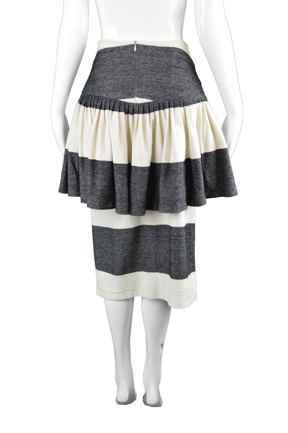 Norma Kamali Vintage Grey & Cream Cotton Jersey Avant Garde Peplum Skirt, 1980s 1